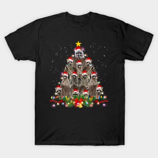 Raccoon Christmas Tree Lights Pajama Racoon Lover Xmas T-Shirt